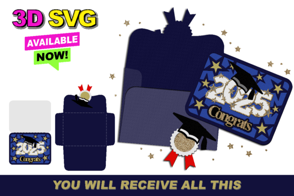 2025 Graduation Card and Envelope 3D SVG