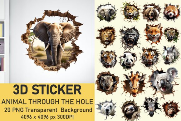 3D Animal Through the Hole Stickers