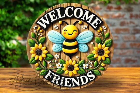 3d Bee Welcome Friends Round Clipart Png