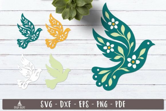 3d Floral Flying Bird Pigeon Dove SVG