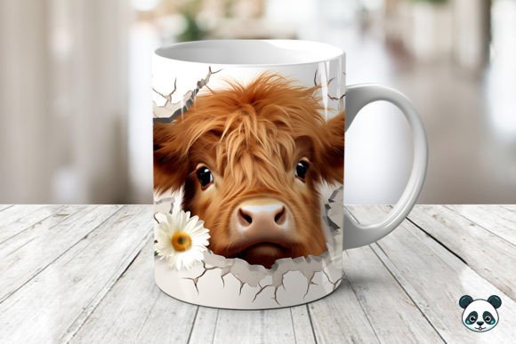 3D Highland Cow Mug Wrap Sublimation