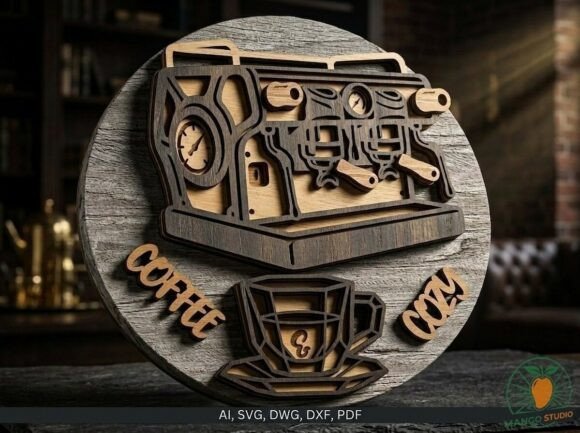 3D Layered Coffee Sign Laser Cut SVG