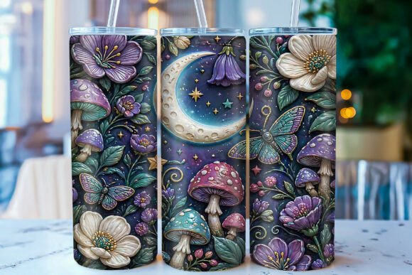 3D Moon Mushroom 20oz Tumbler Wrap PNG