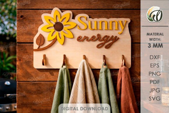 3D Summer Towel Rack Lasercut. Sunflower