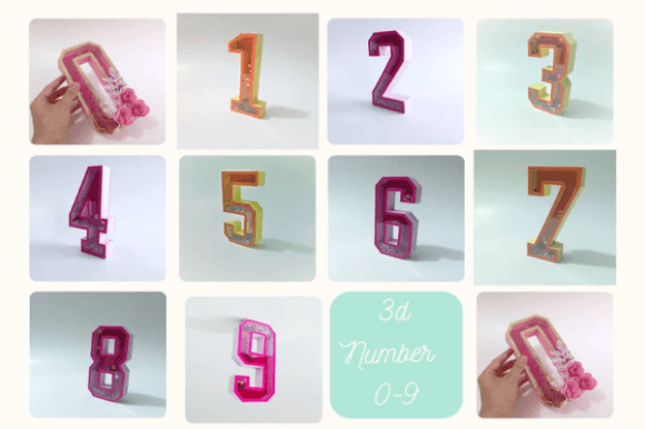 3D SVG Shaker Numbers 0 to 9 Cut File