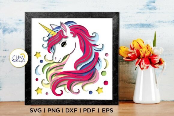 3D Unicorn Shadow Box SVG