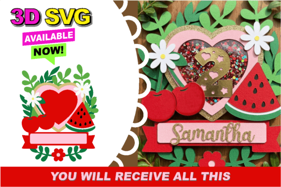 Cherry and Watermelon Cake Topper 3D SVG