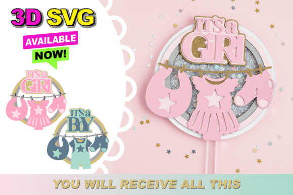 Clothesline Baby Topper 3D SVG