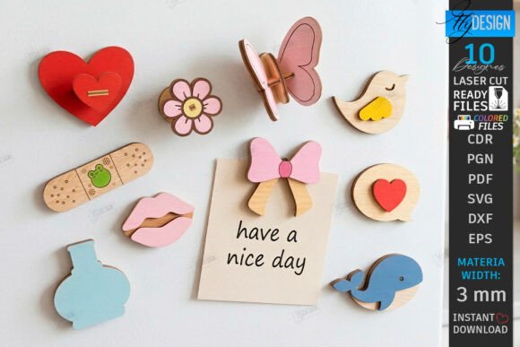 Cute 3D Fridge Magnet Laser Cut Bundle