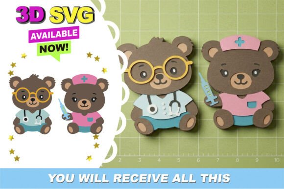Doctor and Nurse Bears 3D SVG