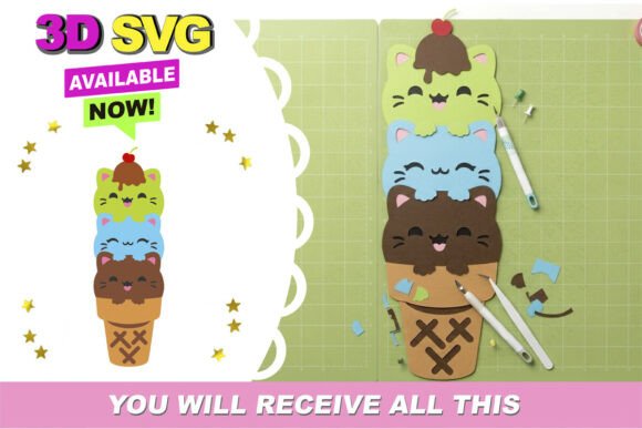 Evaluating the Ice Cream Cats 3D SVG for Layered Paper Crafts