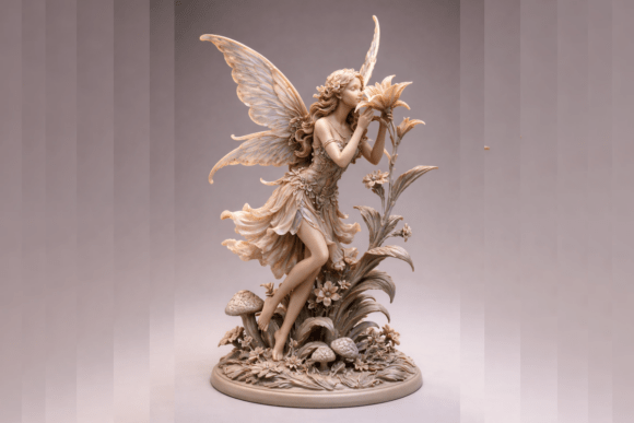 Fairy in the Lillies 3d Print: A Customizable Design Asset