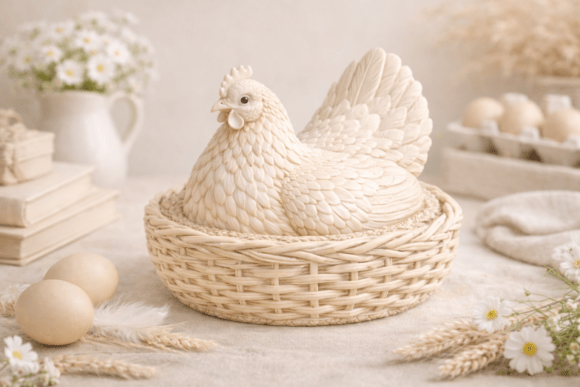 Hen on Nest Farmhouse Chicken Sculpture STL Easy 3D Printing