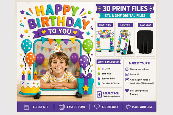 Kids Birthday Photo Frame 3D Print STL