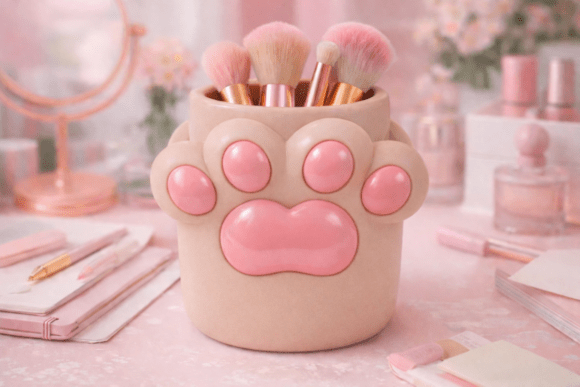 Paw Makeup Brush Holder STL 3D Model for 3D Print