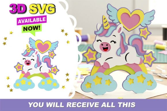 Unicorn Cake Topper 3D SVG